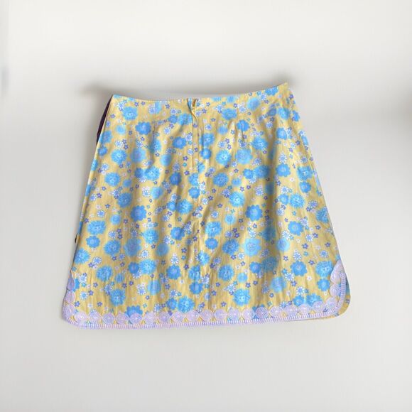 Lilly Pulitzer Skirt 4 Embroidered Trim Lions & Flowers Yellow Blue - Picture 4 of 6